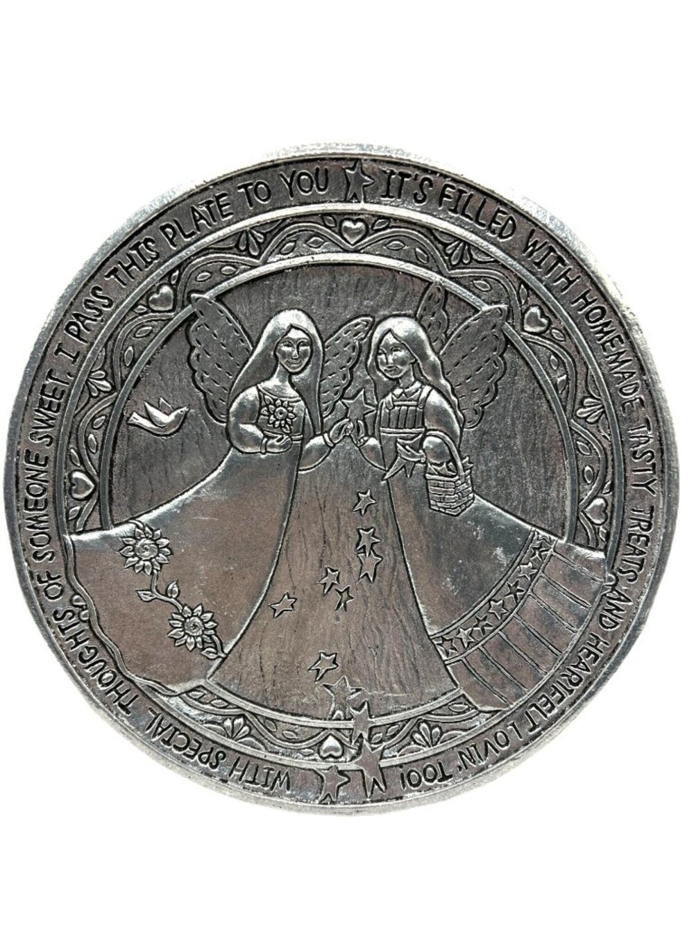 Vtg Carson Slatesmetal Pewter Pass It On Friendship Angels Plate